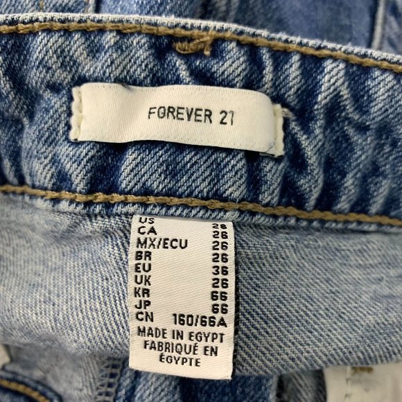 Forever 21 Destroyed Cut Off Denim Shorts 26 Med Wash High Rise Distressed - Picture 5 of 5